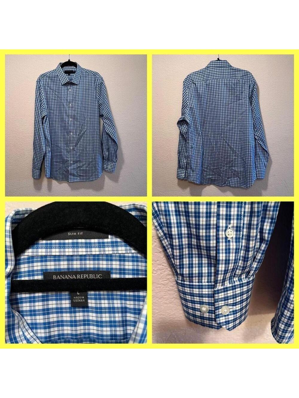 Banana Republic Slim Fit Blue‎ Checkered Dress Shirt